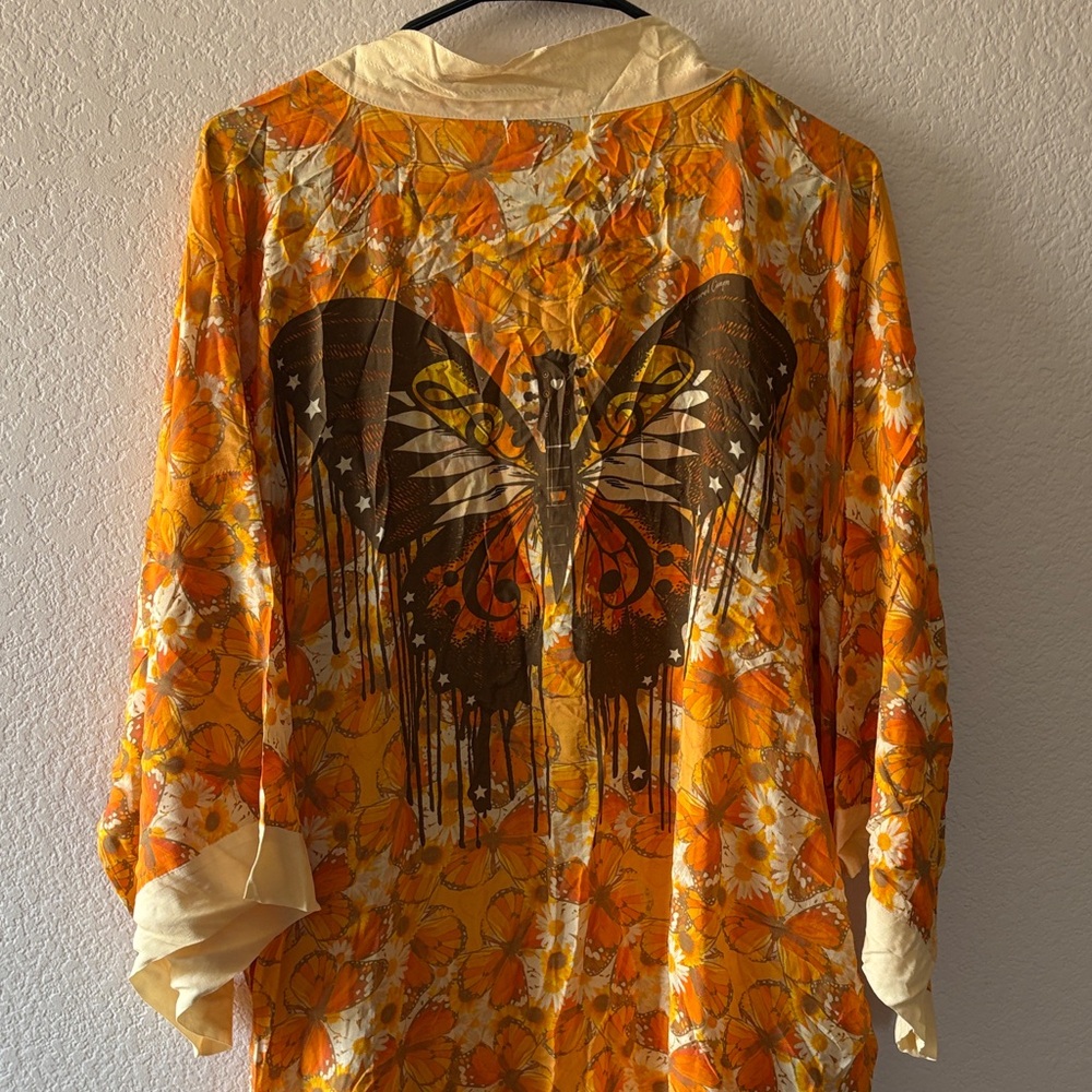 Vibrant Orange Floral Women's Robe - Picture 4 of 11